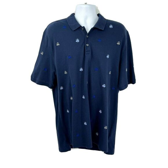 Brooks Brothers Mens Navy Blue Polo Logo Size XL All Over Fleece Embroidered - Picture 1 of 10